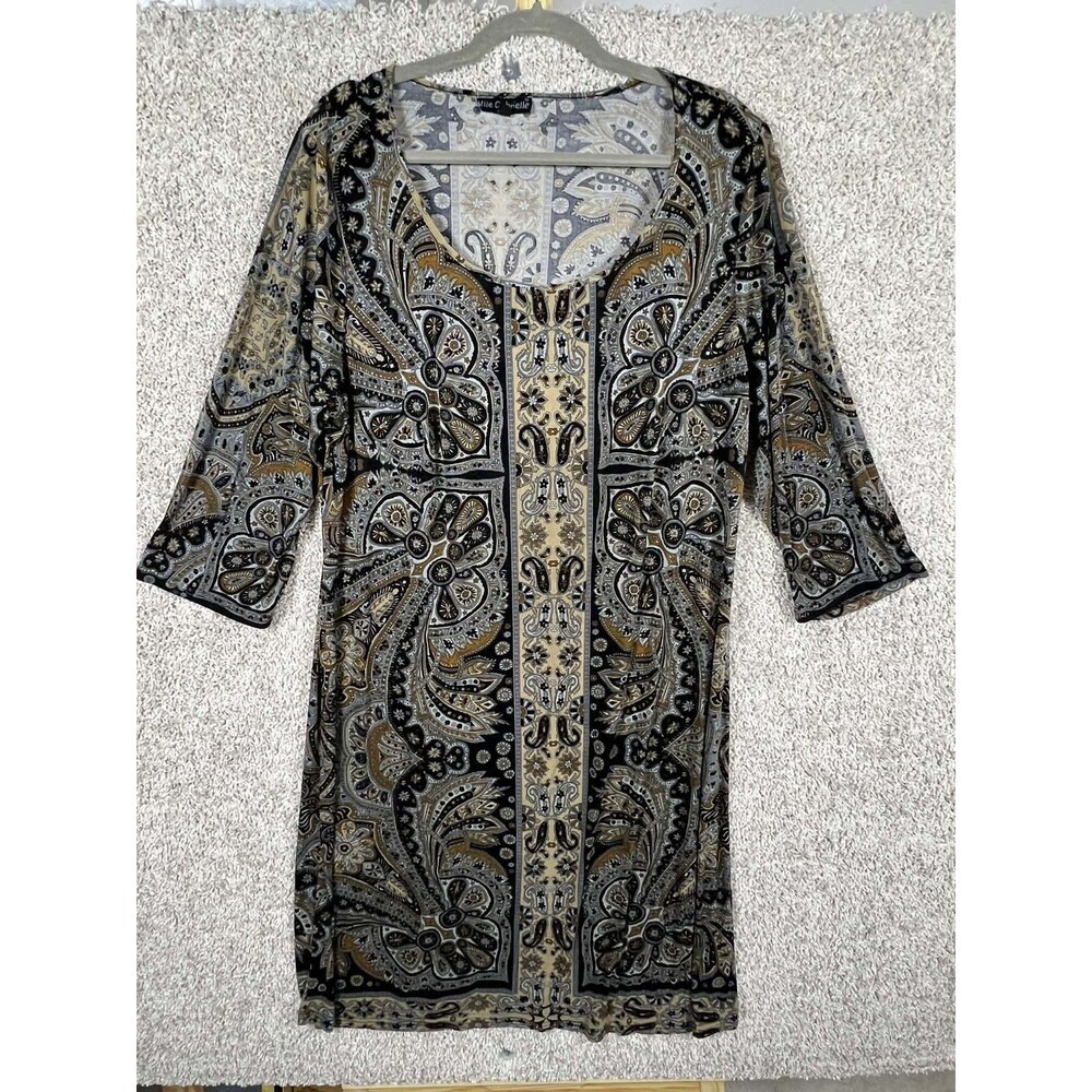 Mille Gabrielle women's dress black gold pattern Size 2XL